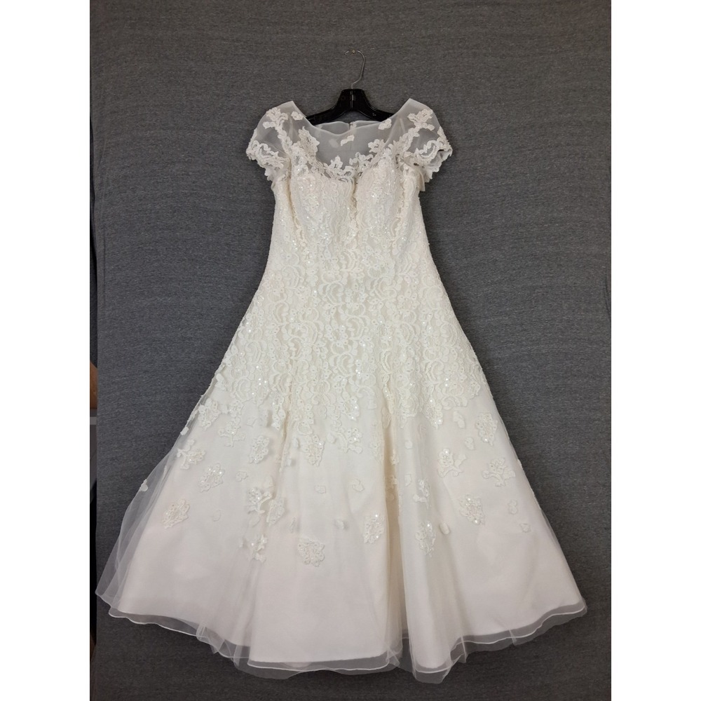Oleg Cassini Wedding Dress 10 Ivory Botanical Illusion Tea Length Davids Bridal‎